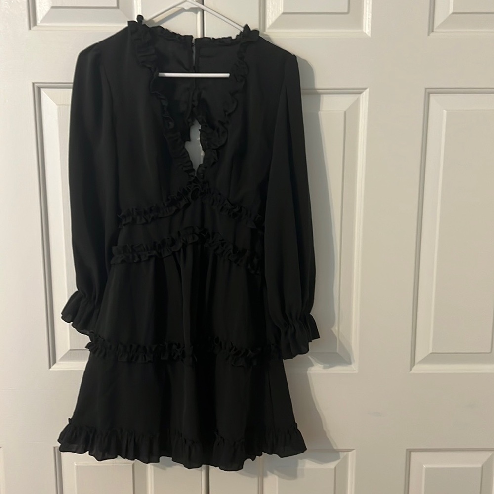 Black Long Sleeve Ruffle Dress